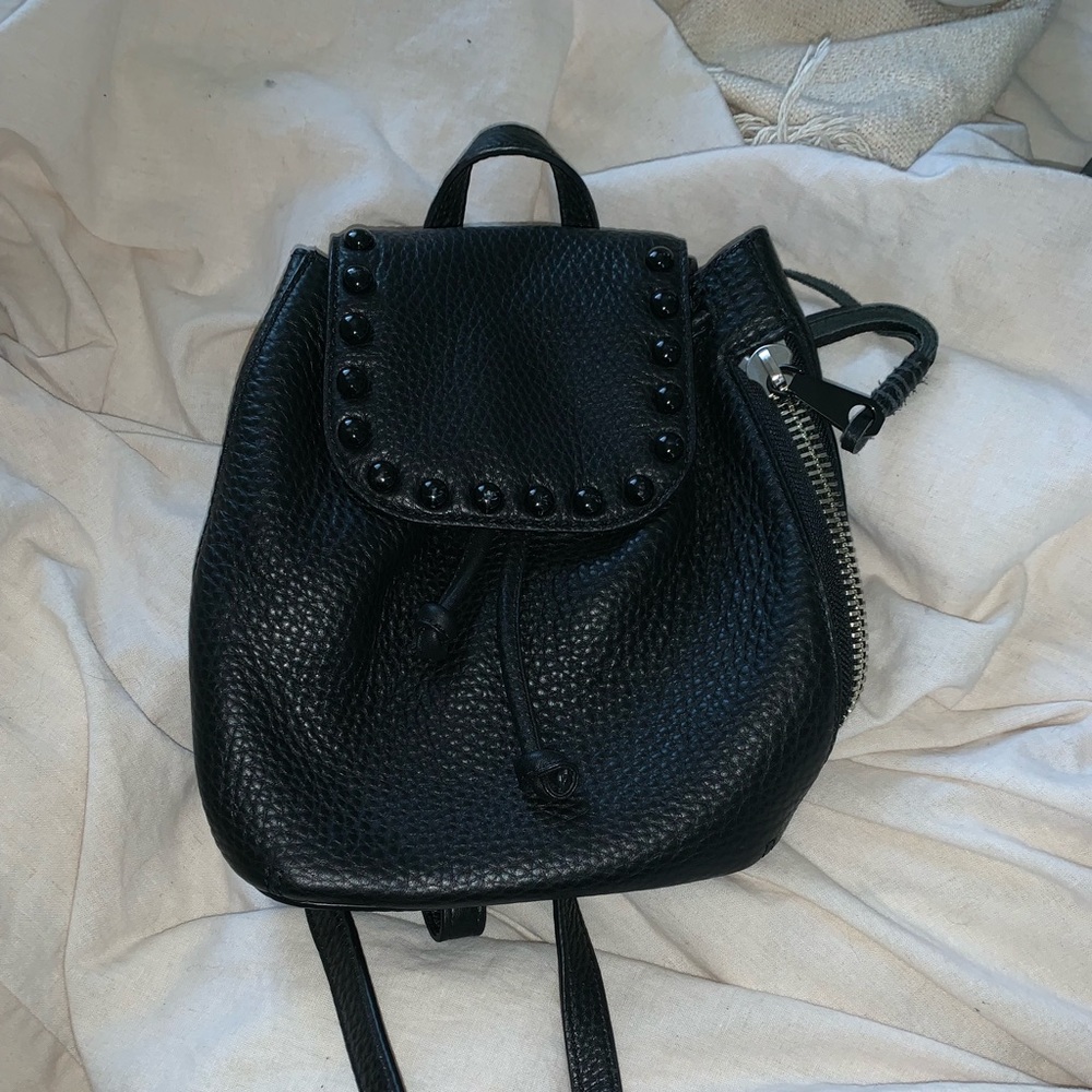 rebecca minkoff black leather backpack, used once